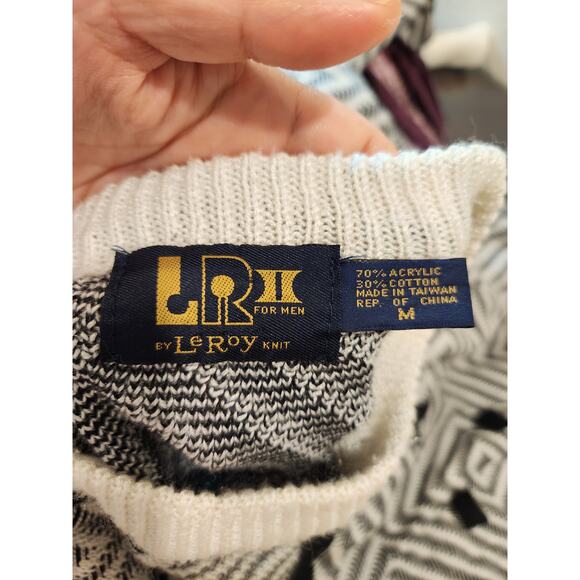 Vintage LeRoy Knit Geometric Sweater M Taiwan 80s Retro Optical Illusion‎ - Picture 3 of 5